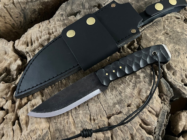 10 Handmade Fixed Blade Hunting knife, Scandi Grind Knife, Bushcraft, Bowie, Outdoor, Survival, Camp, Full Tang knife With Leather Sheath image 7