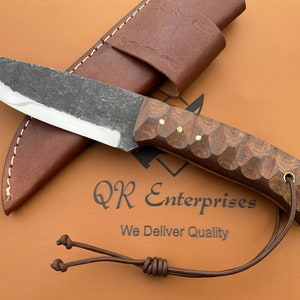 10 Handmade Fixed Blade Hunting knife, Scandi Grind Knife, Bushcraft, Bowie, Outdoor, Survival, Camp, Full Tang knife With Leather Sheath image 3