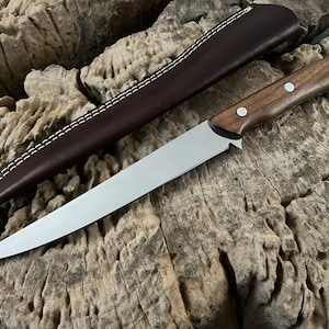 Handmade Flexible Fishing Fillet knife, Hunting, Kitchen, Chef, Camping, Outdoor Knife With Leather Sheath. Personalized Gift.