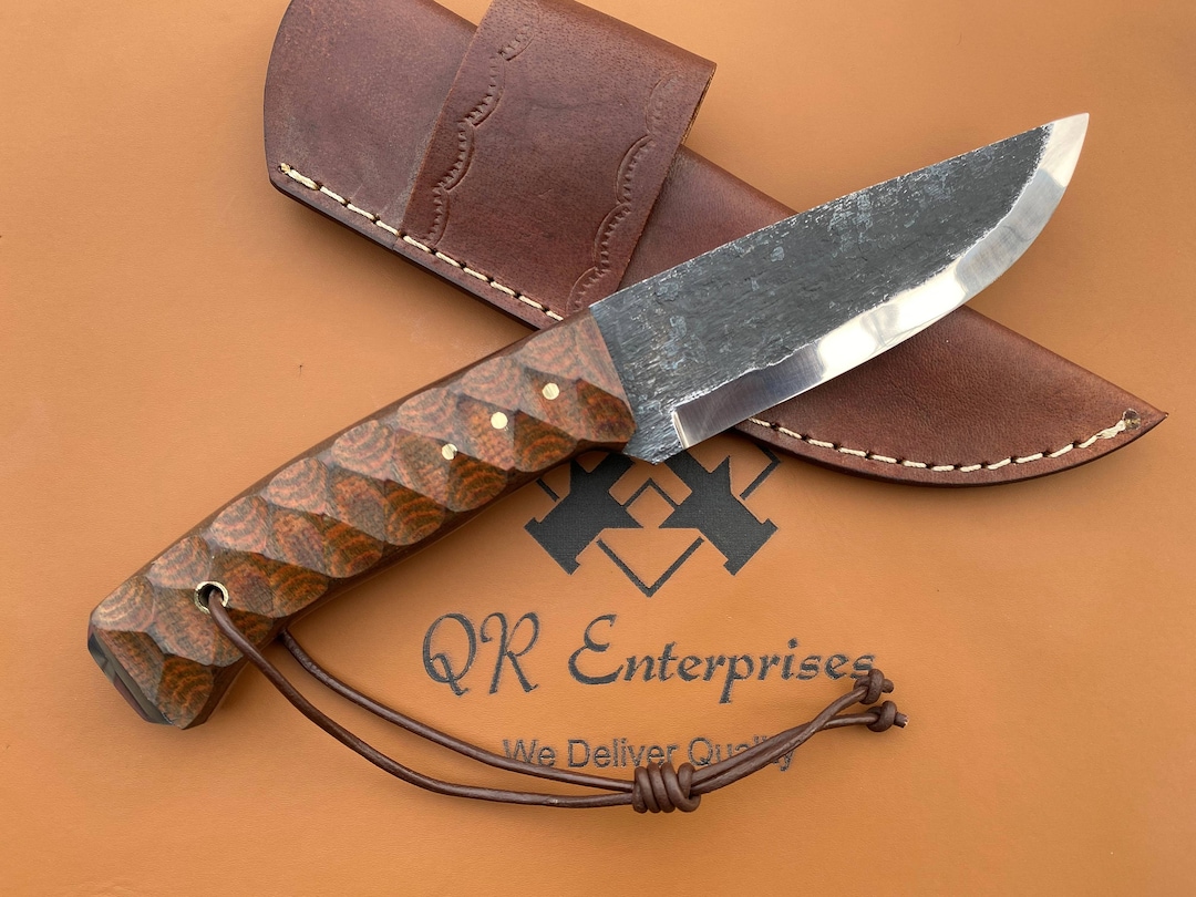 10 Handmade Fixed Blade Hunting Knife, Scandi Grind Knife, Bushcraft
