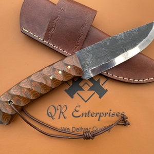 10 Handmade Fixed Blade Hunting knife, Scandi Grind Knife, Bushcraft, Bowie, Outdoor, Survival, Camp, Full Tang knife With Leather Sheath image 1