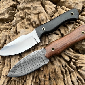 Handmade D2 Steel Hunting Knife: Rosewood or G10 Handle, Leather Sheath