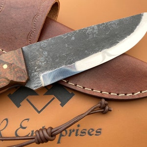 10 Handmade Fixed Blade Hunting knife, Scandi Grind Knife, Bushcraft, Bowie, Outdoor, Survival, Camp, Full Tang knife With Leather Sheath image 2