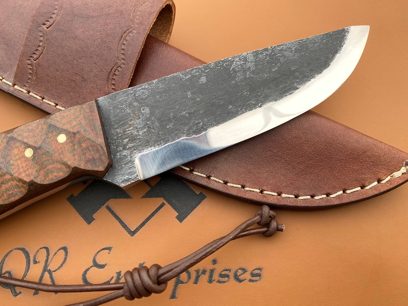 10 Handmade Fixed Blade Hunting knife, Scandi Grind Knife, Bushcraft, Bowie, Outdoor, Survival, Camp, Full Tang knife With Leather Sheath image 2