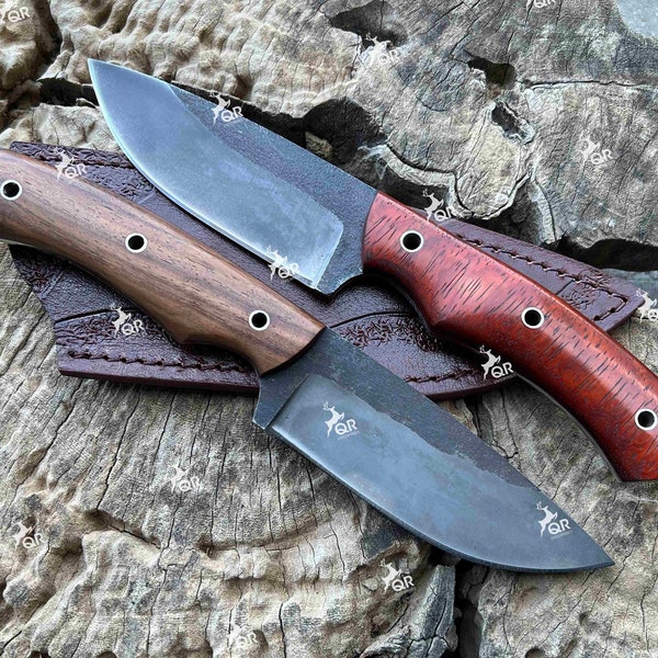 Custom Handmade Fixed Blade Hunting Knife, Bushcraft, Camping, Skinner, Full Tang Knife. Personalized Gift Anniversary Gift. QR.D4