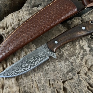 Premium Handmade Damascus Hunting Knife, Custom Bushcraft Knife, Rose Wood Handle With Sheath  Personalized Gift for Men