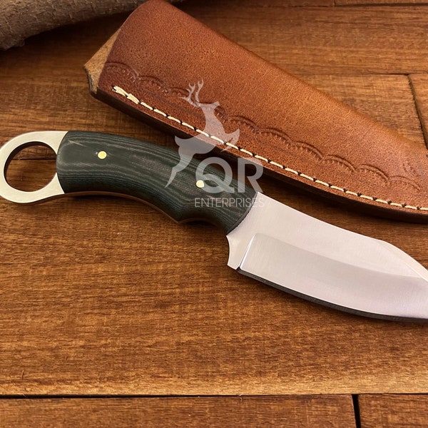 Custom Made D2 Steel Fixed Blade Nessmuk Hunting Knife, Pocket, Bushcraft, Survival, Camping, Skinning, EDC Knife With Leather Sheath. C.10