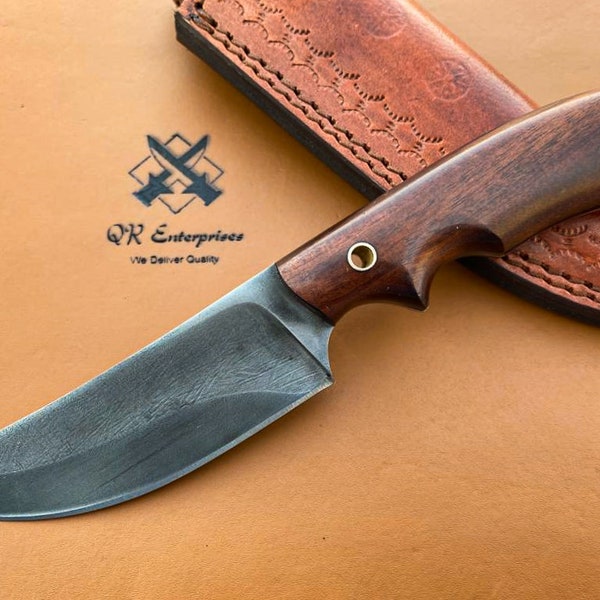 Custom Handmade 1095 High Carbon Steel Hunting Knife | Skinner Knife, Bushcraft knife, EDC Knife, Fixed Blade Knife, Leather Sheath.  QR-A39