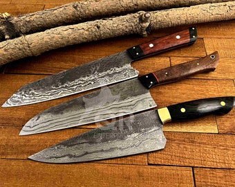 kitchen Knife | Handmade Damascus Steel Chef knife | Professional Chef's Knife with Leather Sheath, Christmas Gift.