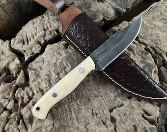 Handmade Hunting knife, Bushcraft Camping Outdoors Survival Knife, Bone Handle With Sheath