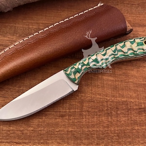 Handmade D2 Steel Skinner Knife: Pakka Wood Handle, Leather Sheath