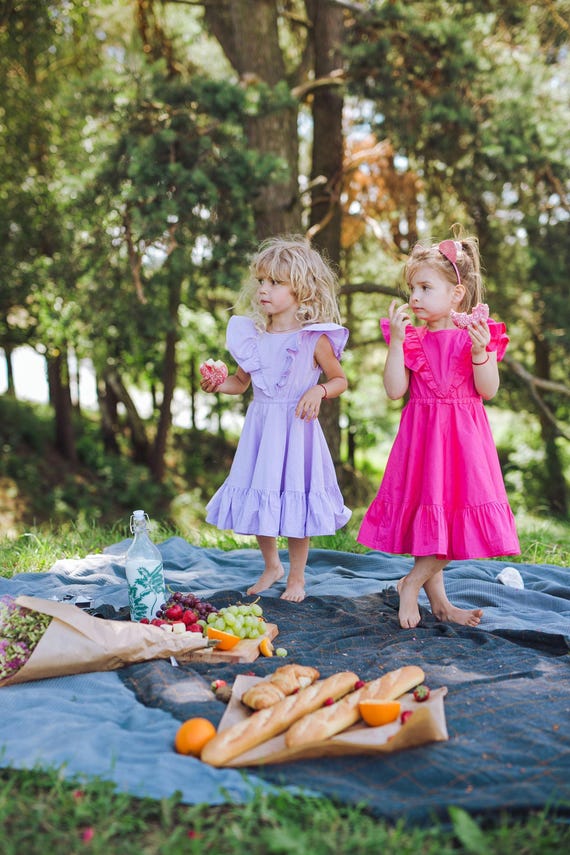 Girls Pink Cotton Ruffle Dress, Sleeveless Summer Sundress Girls Pink Cotton Ruffle Dress, Sleeveless Summer Sundress