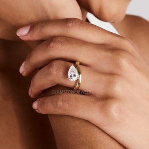 Anel de noivado de moissanita com corte de pêra de 1,50 CT, anel de casamento, anel exclusivo de 3 pontas, anel de aniversário, anel de proposta, presente para ela, anel de casamento