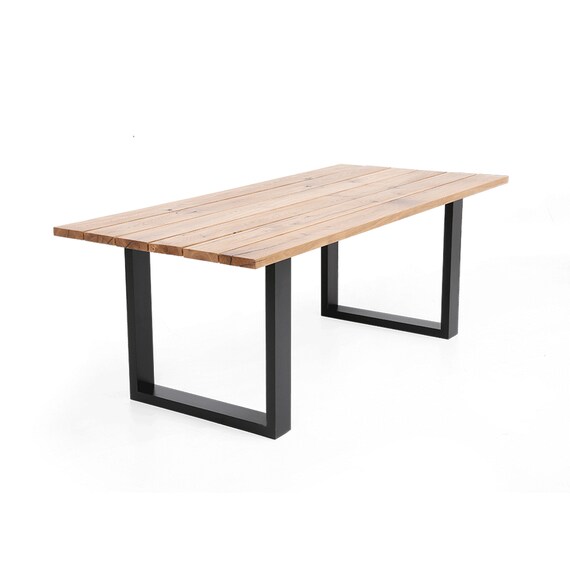 Dining Table Solid Oak Top Black Wood Legs Natural Dining Etsy