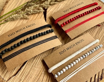 Sets met kralen, touwtje en geluksknooparmbanden, zwart/rood/witte varianten, voor man/vrouw