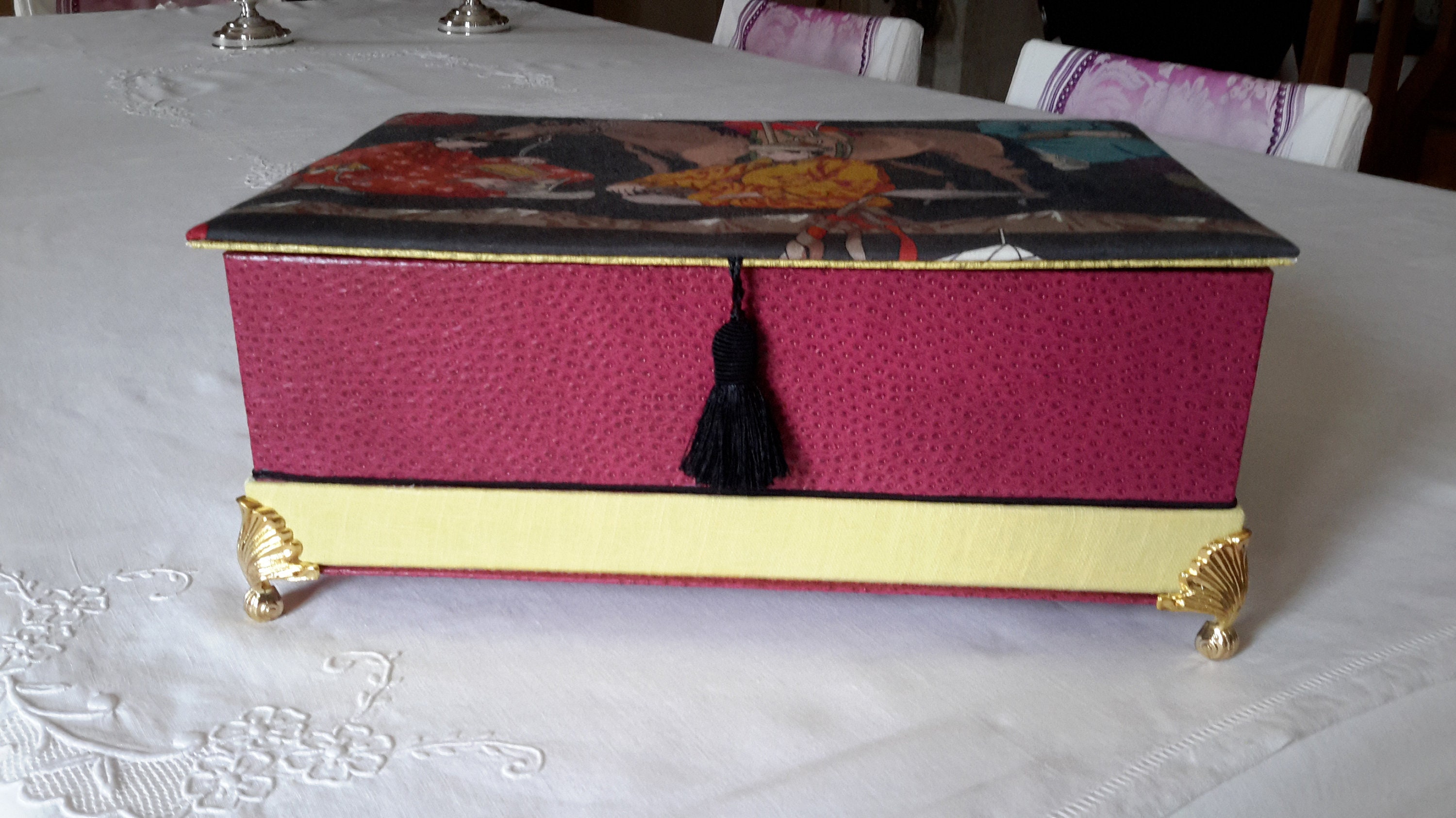 Boite Décorative Pour Rangement Foulards , Courriers, Télécommande..recouvert de Tissu M. Canovas, L