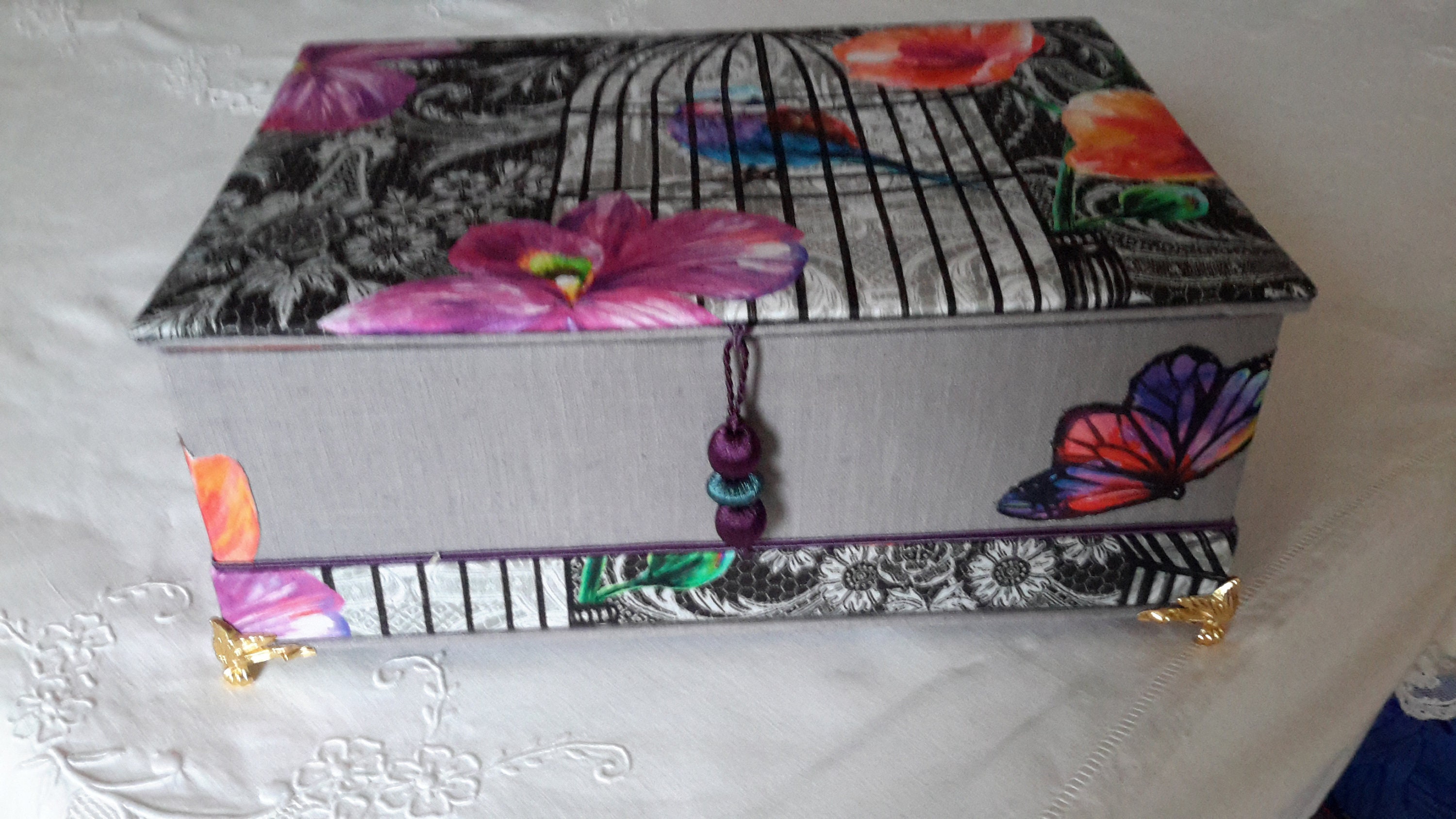 Boite Décorative Pour Ranger Foulards , Bijoux, Télécommande, Couture.. Recouvert Du Tissu Orangery 