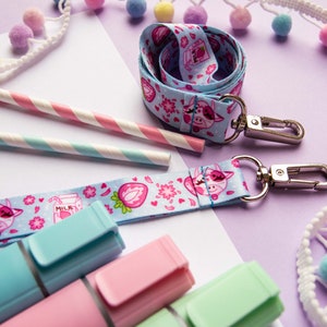 Strawberry Cow Milk Kawaii Lanyard ~ 45cm long