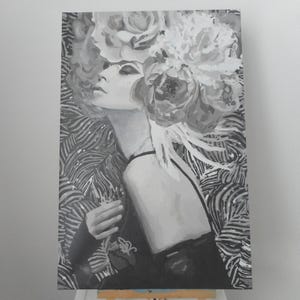 Painting of a woman, black and white woman, acrylic painting, non-woven canvas, wall decoration, contemporary painting, painting of a woman.