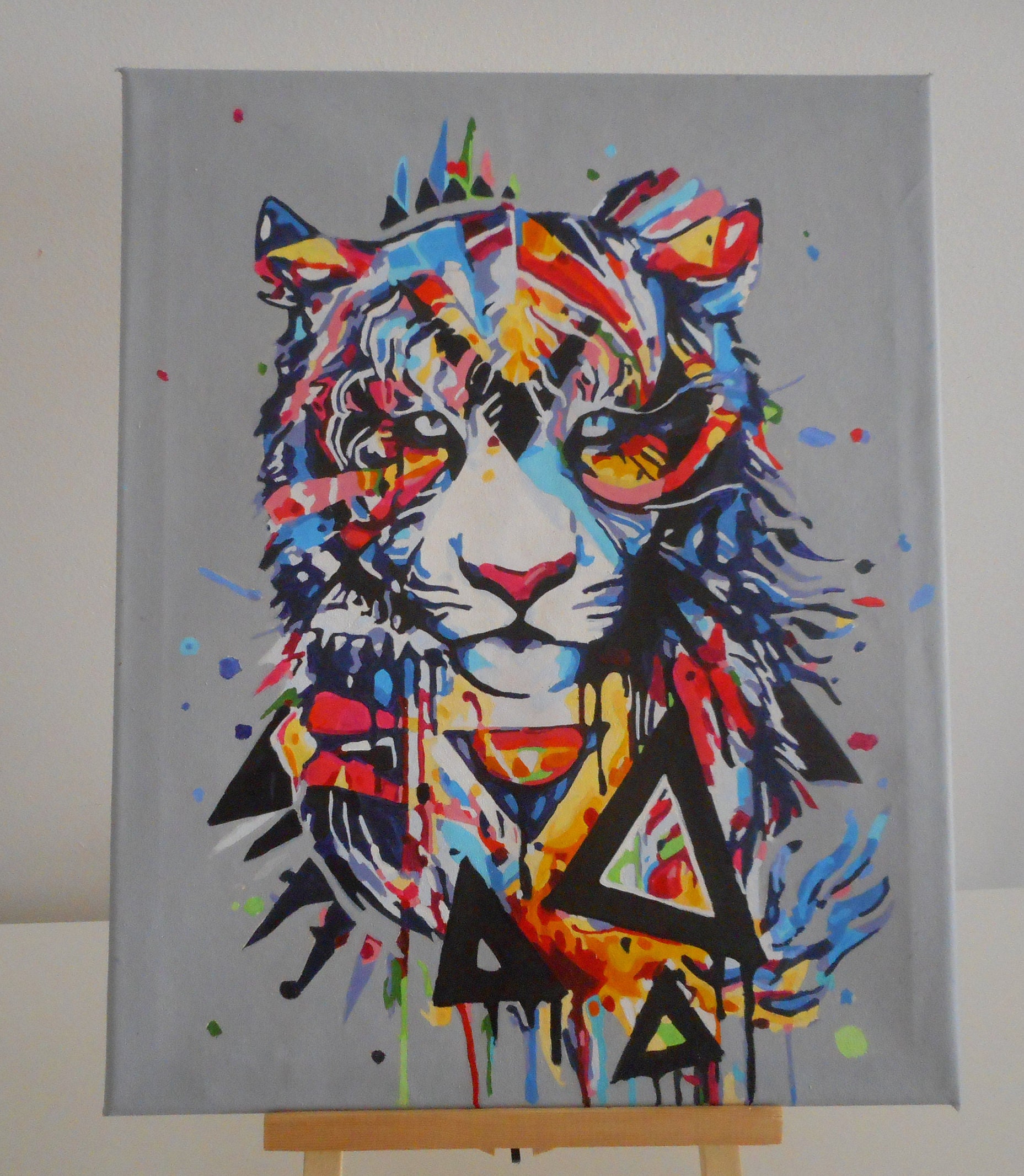 Tableau d'un Tigre Style Abstrait, Tableau Acrylique, Décoration Murale Tigre, Toile de Lin, 40, 00 