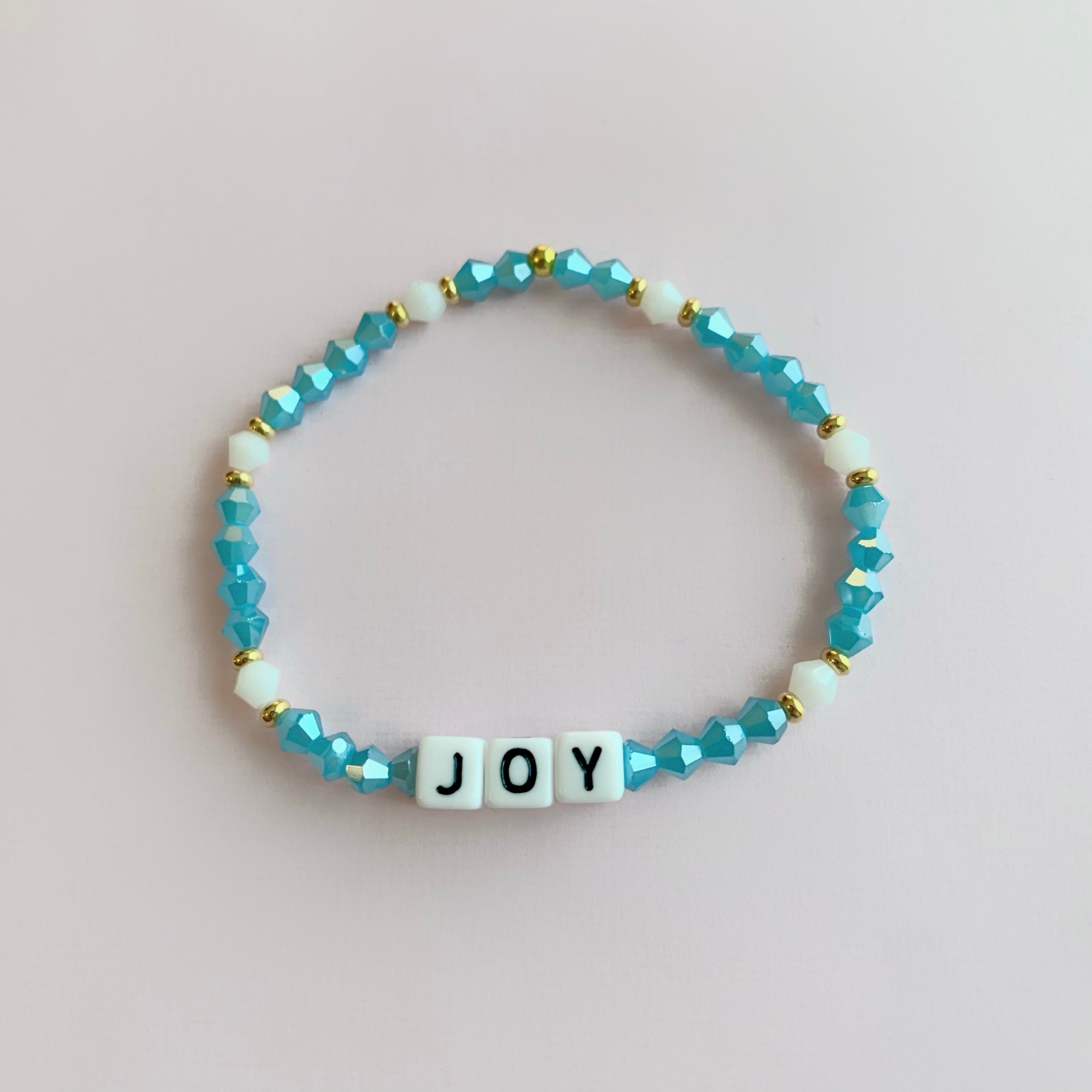 Custom Word or Name Beaded Bracelet Light Blue White Etsy