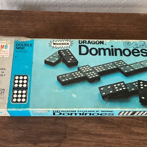 Vintage Milton Bradley Wooden Dragon Double Nine Dominoes