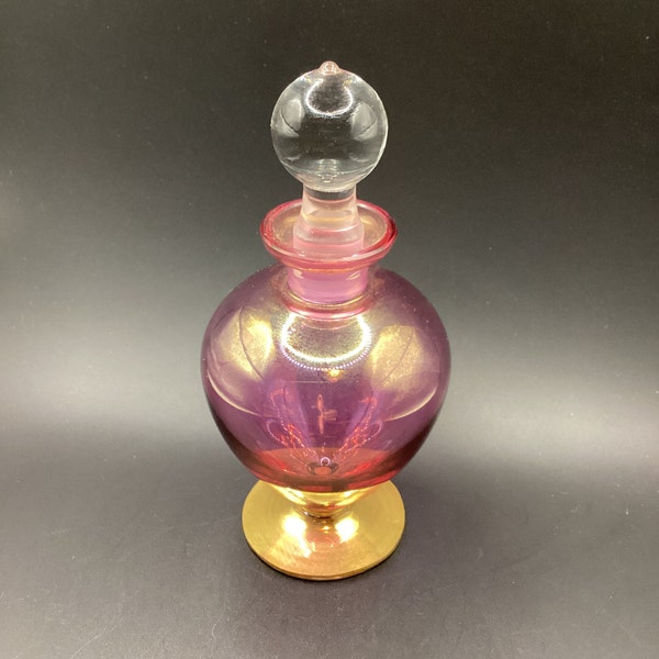 Vintage Pink and Gold Glass Perfume Bottle West Germany