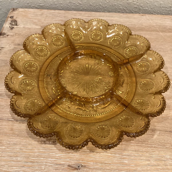 Vintage Amber Glass Divided Serving Platter