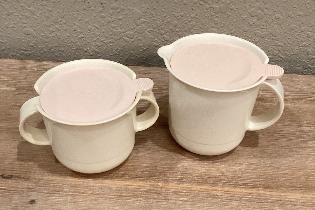 Vintage Tupperware Creamer and Sugar Bowl Set White With Pink Lids Etsy