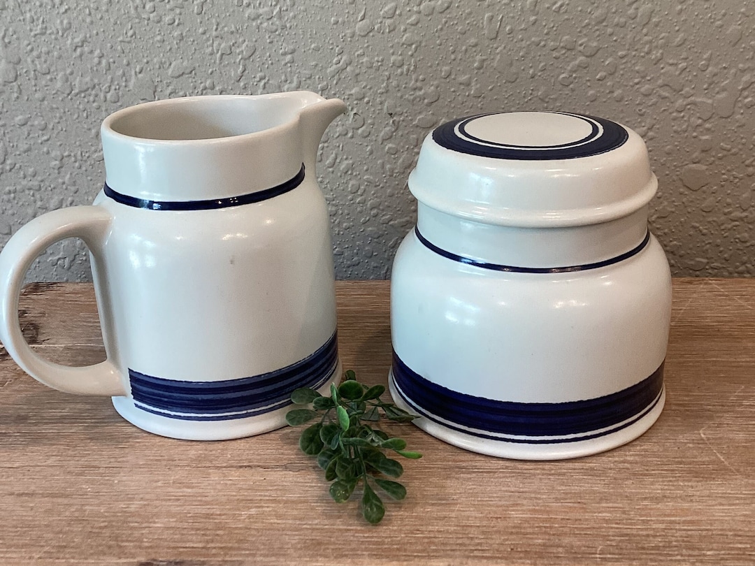 Royal Doulton Lambeth Stoneware Creamer and Sugar Bowl Set Blue Biscay