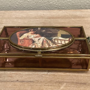 Vintage Brass and Glass Trinket or Jewelry Box Via Vermont Made in Mexico