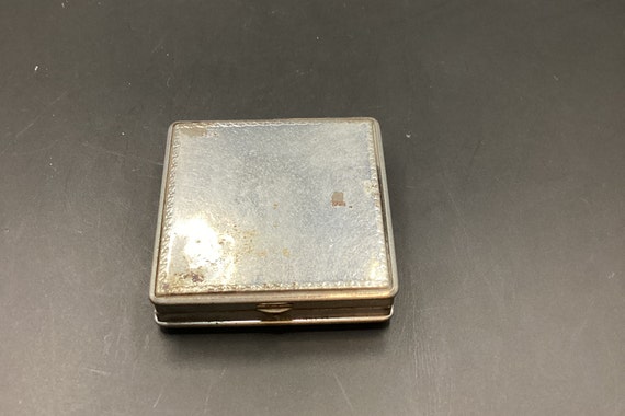 Vintage Small Square Silver tone Compact Victoria… - image 3