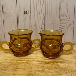 Vintage Amber Glass Creamer and Sugar Bowl Set