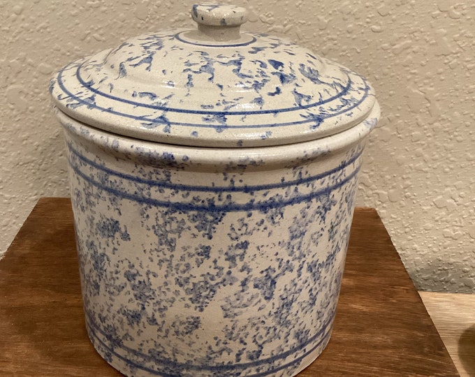 Red Wing Stoneware Co. Blue Spongeware Crock With Lid Etsy