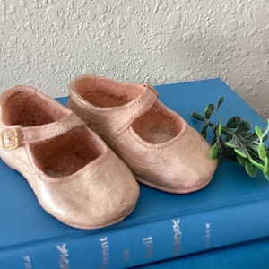 Vintage Pair of Resin Baby Shoes Mary Janes Pale Pink