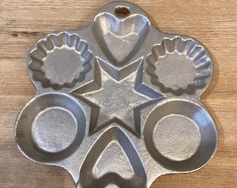 Vintage Metal Mold or Baking Pan Hearts Stars Circles