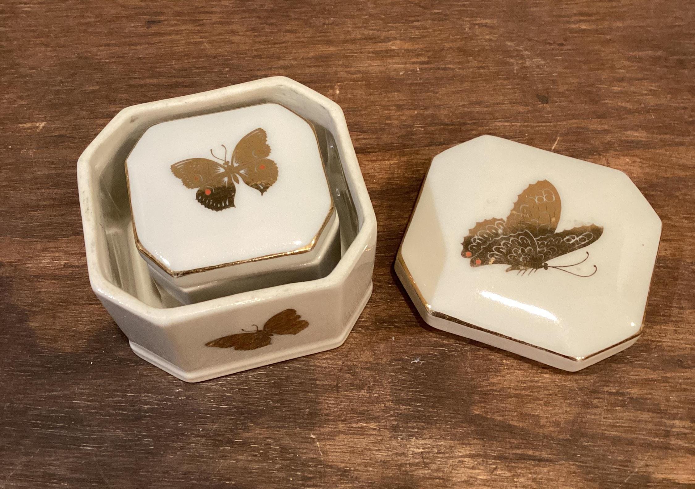 Pair of Takahashi Butterflies Nesting Trinket Boxes
