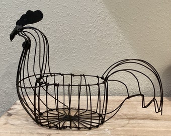 Black Metal Wire Chicken Rooster Basket Rustic