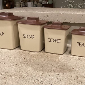 Vintage Set of 4 MCM Square Kitchen Canisters Brown Beige