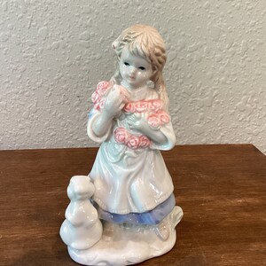 Little Girl and Her Rabbit Figurine Made in Taiwan