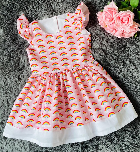 cotton rainbow dress Cotton Candy Pastel Rainbow Birthday Dress Multicolor / 4/5