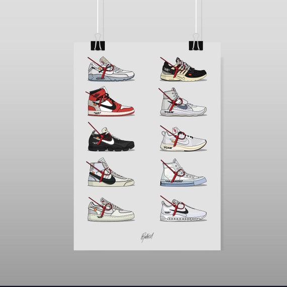 impuesto Soleado Motel Póster de Nike Off-White The Ten Hypebeast Sneaker Collection - Etsy España