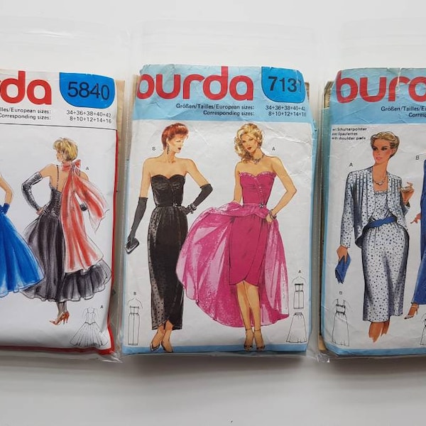 Burda Schnittmuster Abendkleider,Festkleidung 80er Jahre, Vintage gebraucht