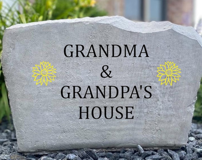 Grandma & Grandpa's house stone- Name and Address sign- Custom engraved stone- custom engraved house rock- home and garden decor 17”x11”