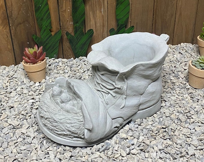 Boot planter with birds concrete statue, garden decor