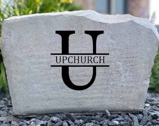 U Monogram stone, Name and Address sign- Custom engraved Address stone- engraved house rock- home and garden decor address sign 17”x11”