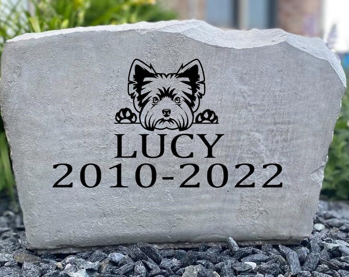Yorkie / Yorkshire terrier pet memorial stone - custom engraved - home and garden decor 17”x11”