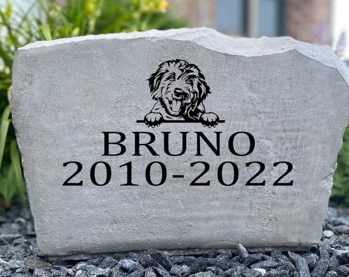 Goldendoodle / Groodle dog pet memorial stone - custom engraved - home and garden decor 17”x11”
