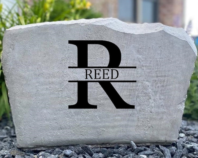 R Monogram stone, Name and Address sign- Custom engraved Address stone- engraved house rock- home and garden decor address sign 17”x11”