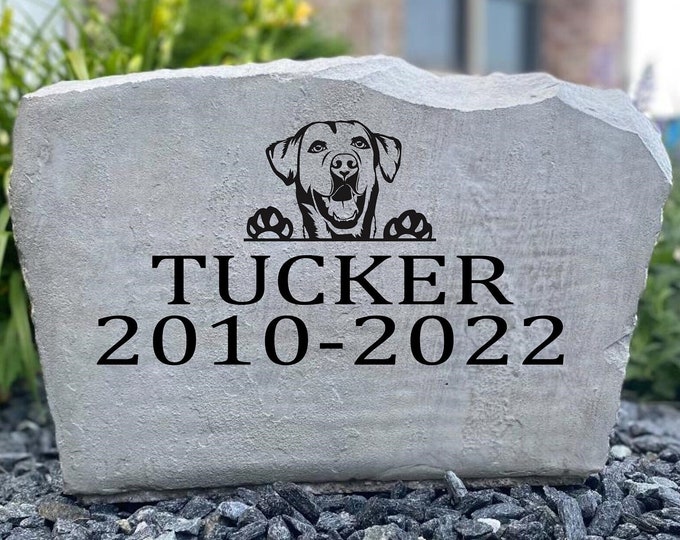 Golden retriever dog pet memorial stone - custom engraved - home and garden decor 17”x11”